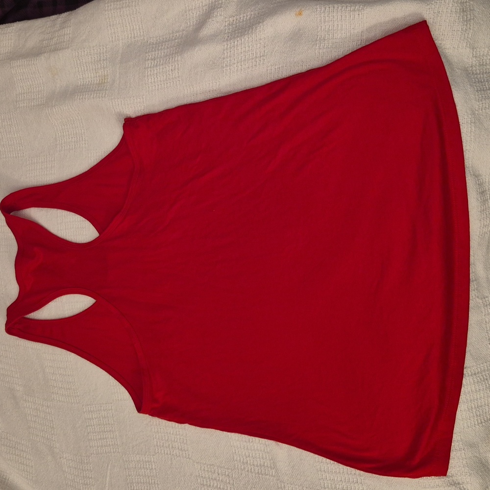 Red Racerback Tank Top with White Script Branding - Picture 2 of 4